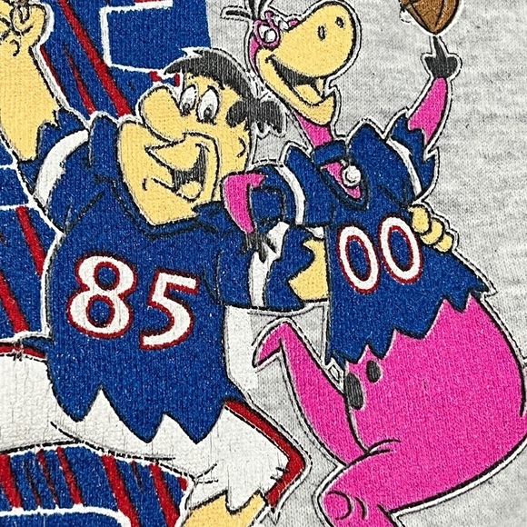 Vintage New York Giants NFL Football Flinstones 1990s Gray Crewneck Sweatshirt - Picture 3 of 6